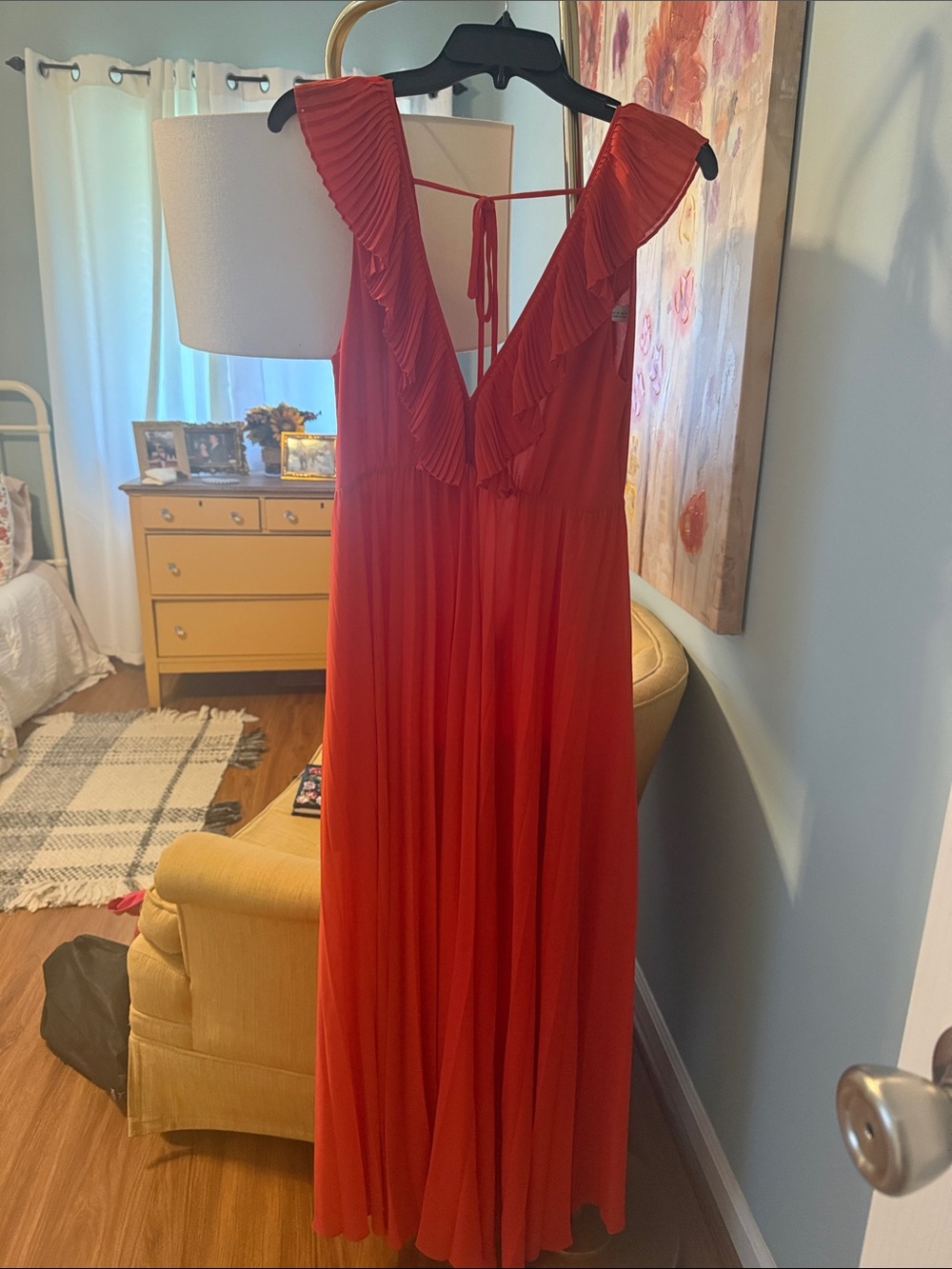 Orange Ruffled V-Neck Maxi Dress - Women